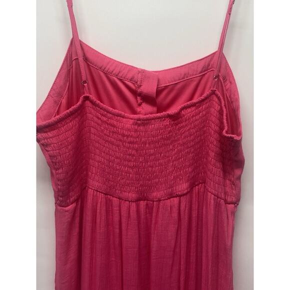 Love Tree Women’s Smocked Back Ruffled Hem Midi Dress Size L Pink Summer Beach - Picture 3 of 8
